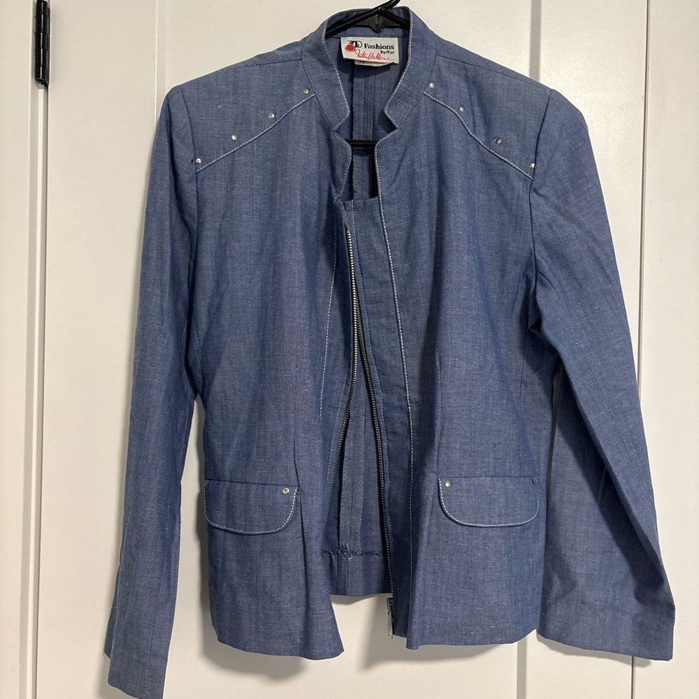 Vintage Hilton Wallace Zip upβ Studded Denim Blue Jean Jacket Women's Size Small